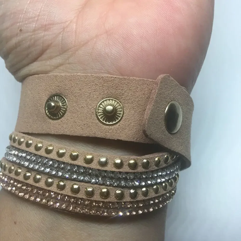 Mix Stud Slit Layer Wrap Bracelet - Beige